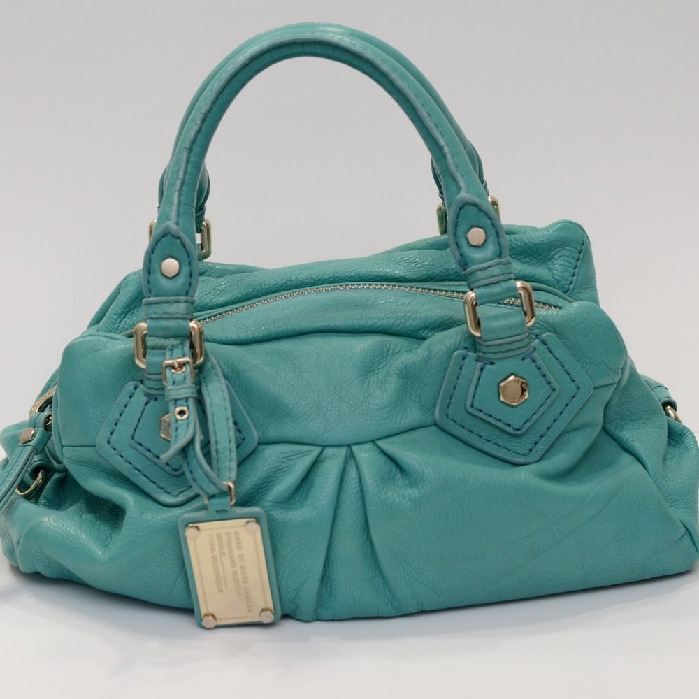 Marc by Marc Jacobs Leather Q Baby Groovee Satchel Purse Turquoise